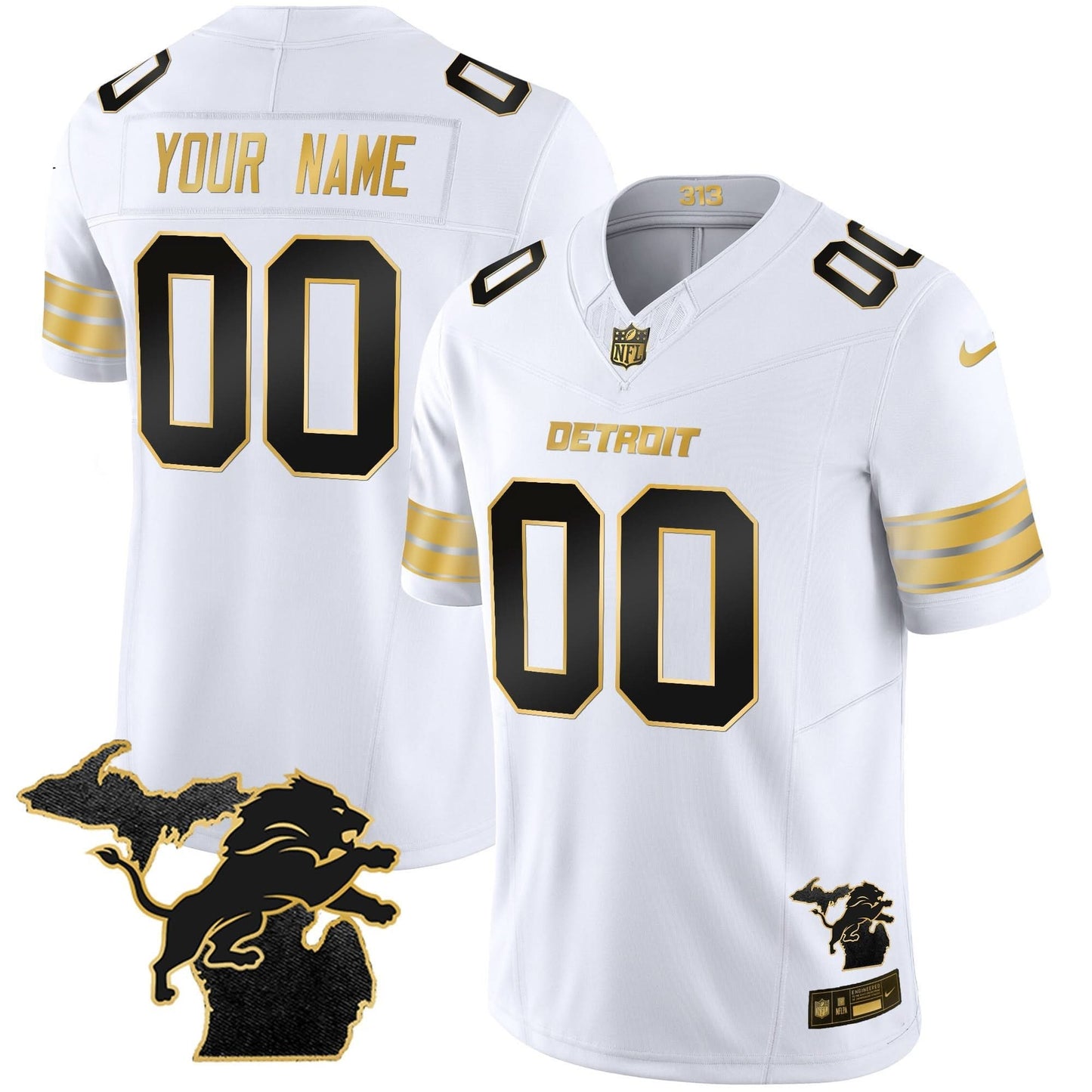 DET 2024 Michigan Patch Gold Vapor Custom Jersey - All Stitched