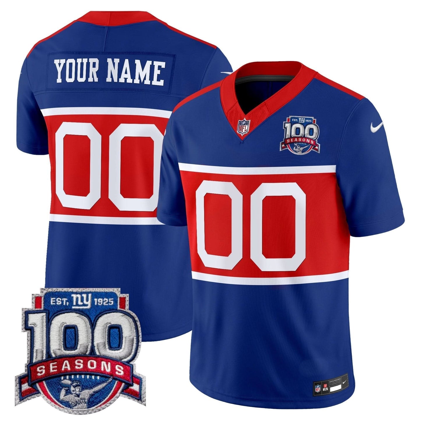 NYG 'Century Red' 100th Season Commemorative Vapor Custom Jersey - All Stitched