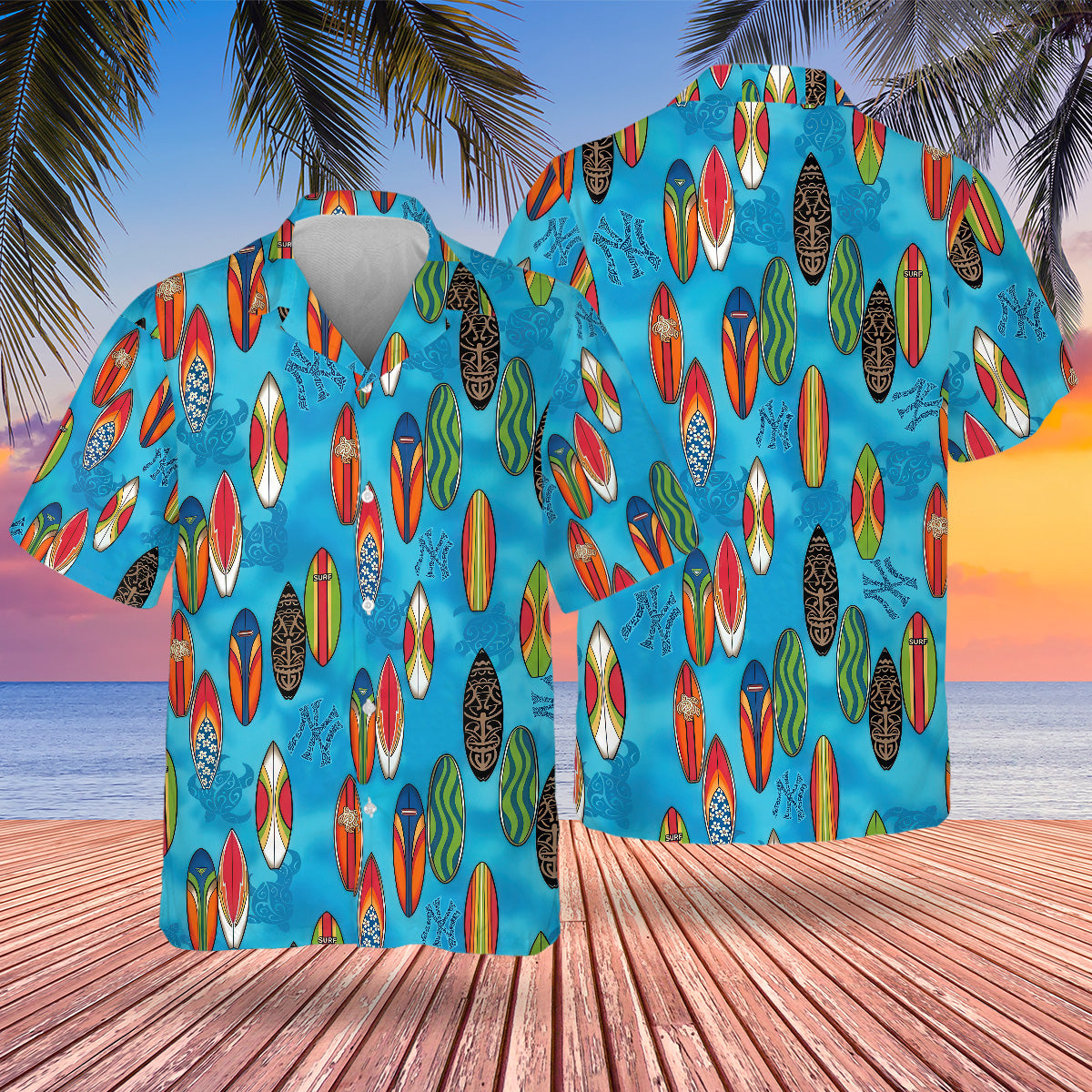 NYY Surfing Hawaiian Design Button Shirt