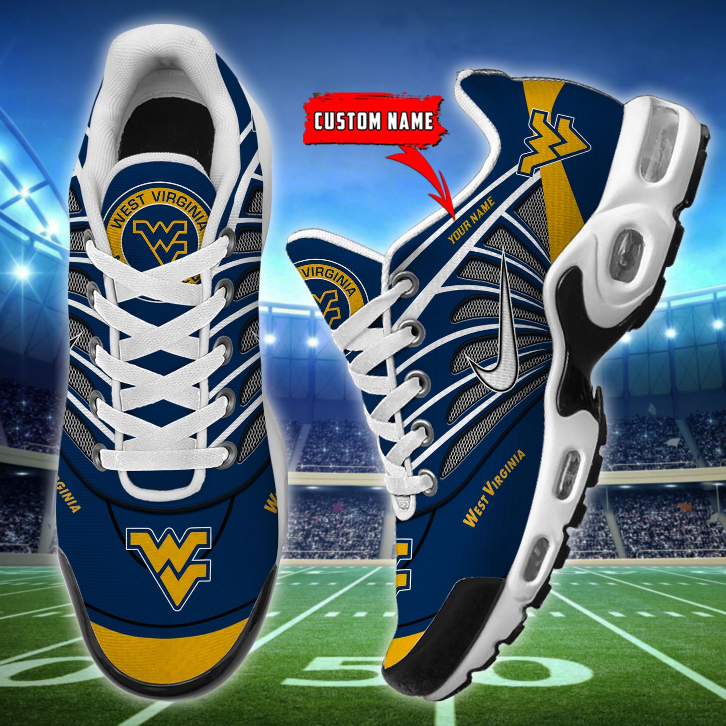 West Virginia Mountaineers NCAA Air Max Plus Shoes - Limited
