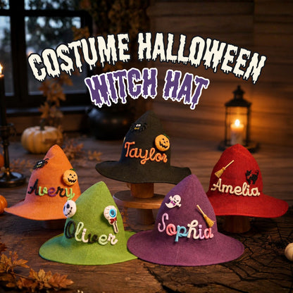 Personalized Halloween Witch Hat with Custom Name & Charm