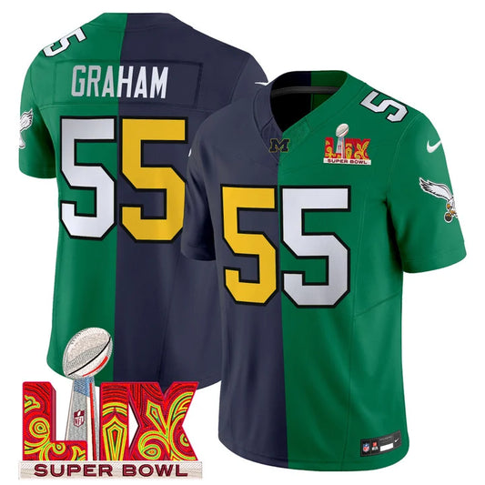 Split Philadelphia Eagles Super Bowl LIX & College Football Vapor Limited Jersey - All Stitched