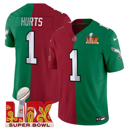 Split Philadelphia Eagles Super Bowl LIX & College Football Vapor Limited Jersey - All Stitched