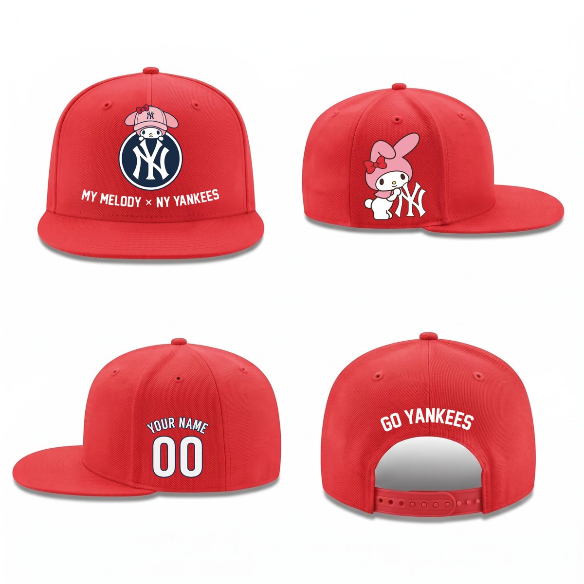 NYY x Pink Sanrio Friends Personalized Snapback Cap - Printed