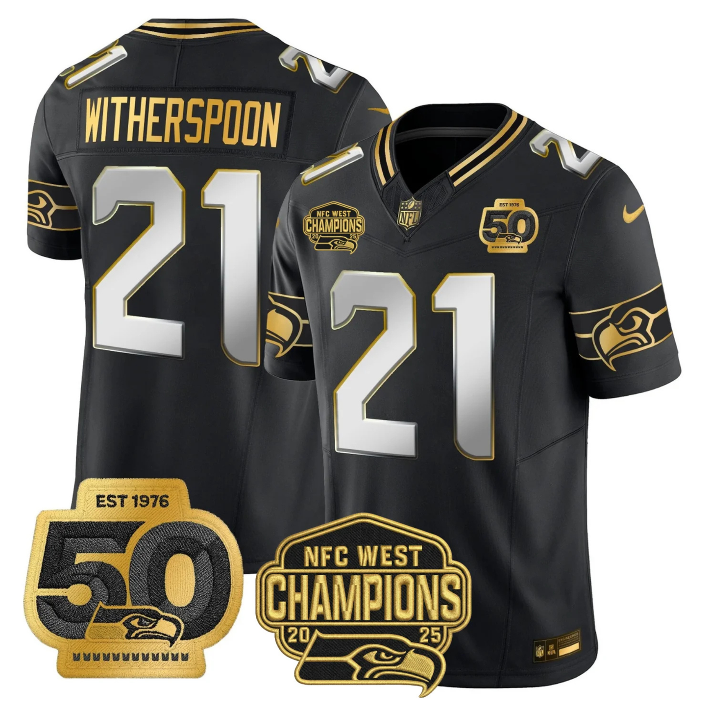 SEA 50th & NFC West Champions Patch Patch Gold Vapor Limited Jersey - All Stitched