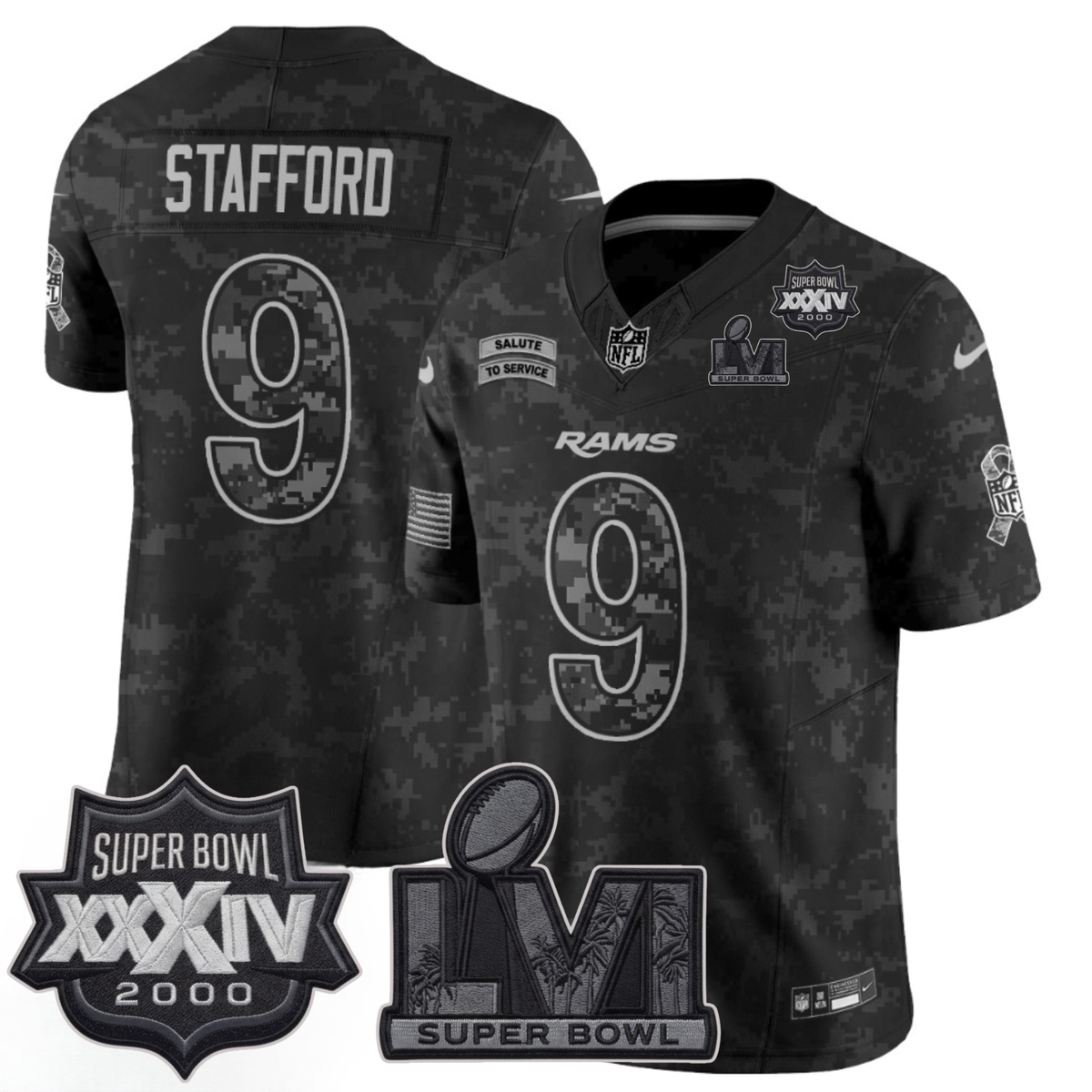 LAR 2026 Salute To Service 2S.Bowl Champs Patch Vapor Jersey - Stitched