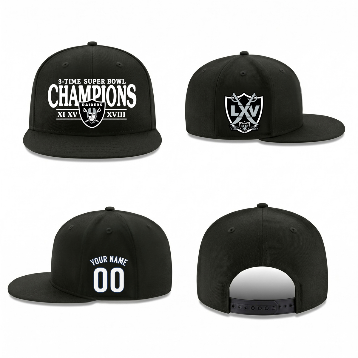 LVR 3X Super Bowl Champions Personalized Snapback Cap - Printed