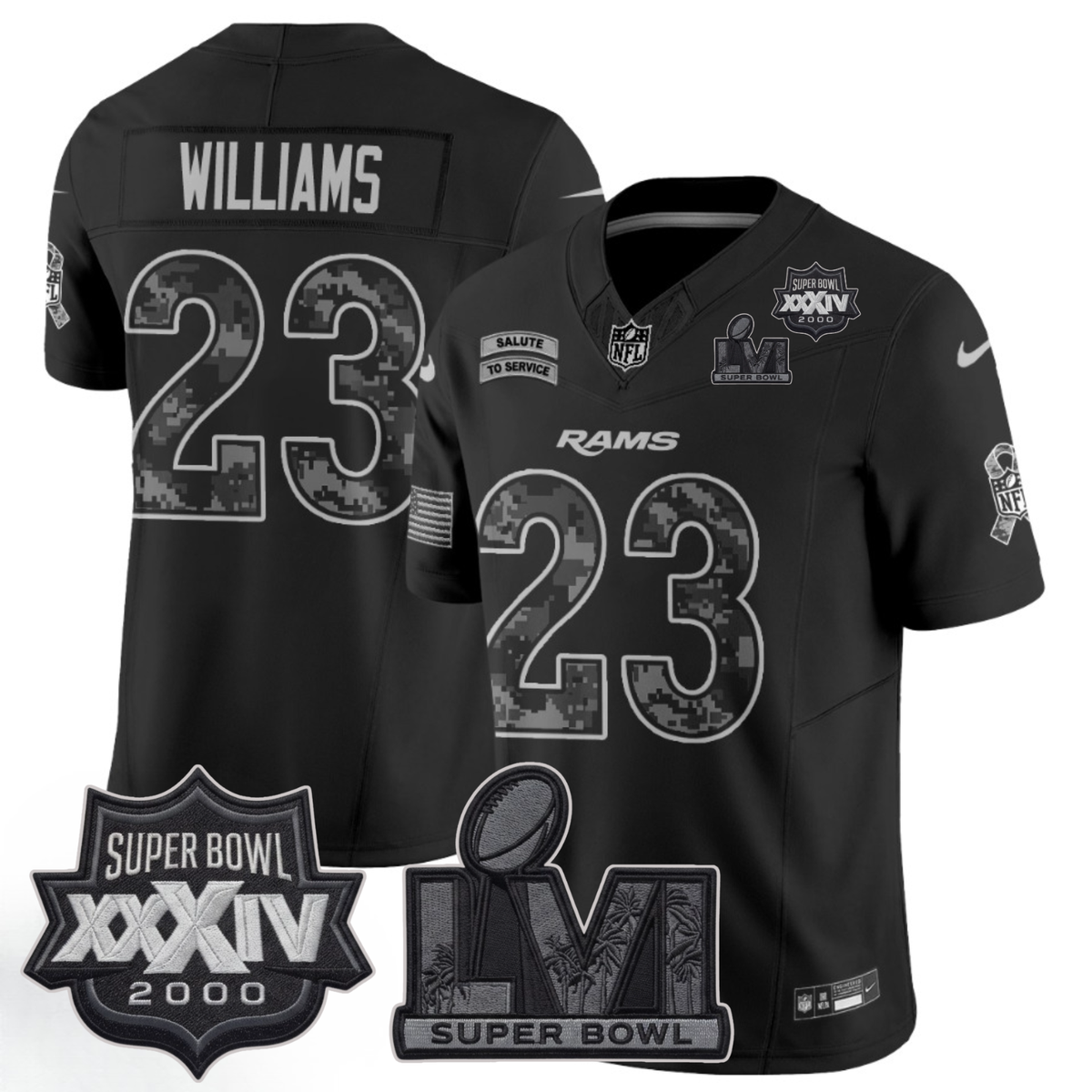 LAR 2026 Salute To Service 2S.Bowl Champs Patch Vapor Jersey - Stitched
