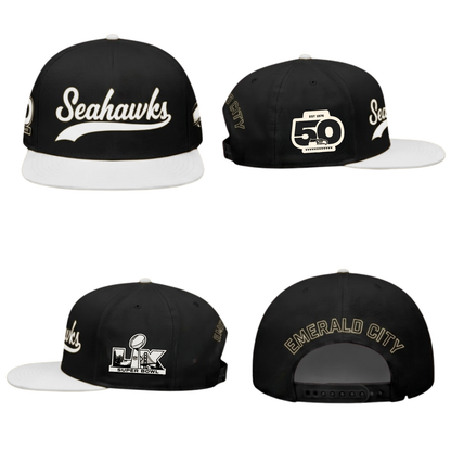 Seattle Seahawks SB LX Champs Gold Edition Snapback Cap - Printed