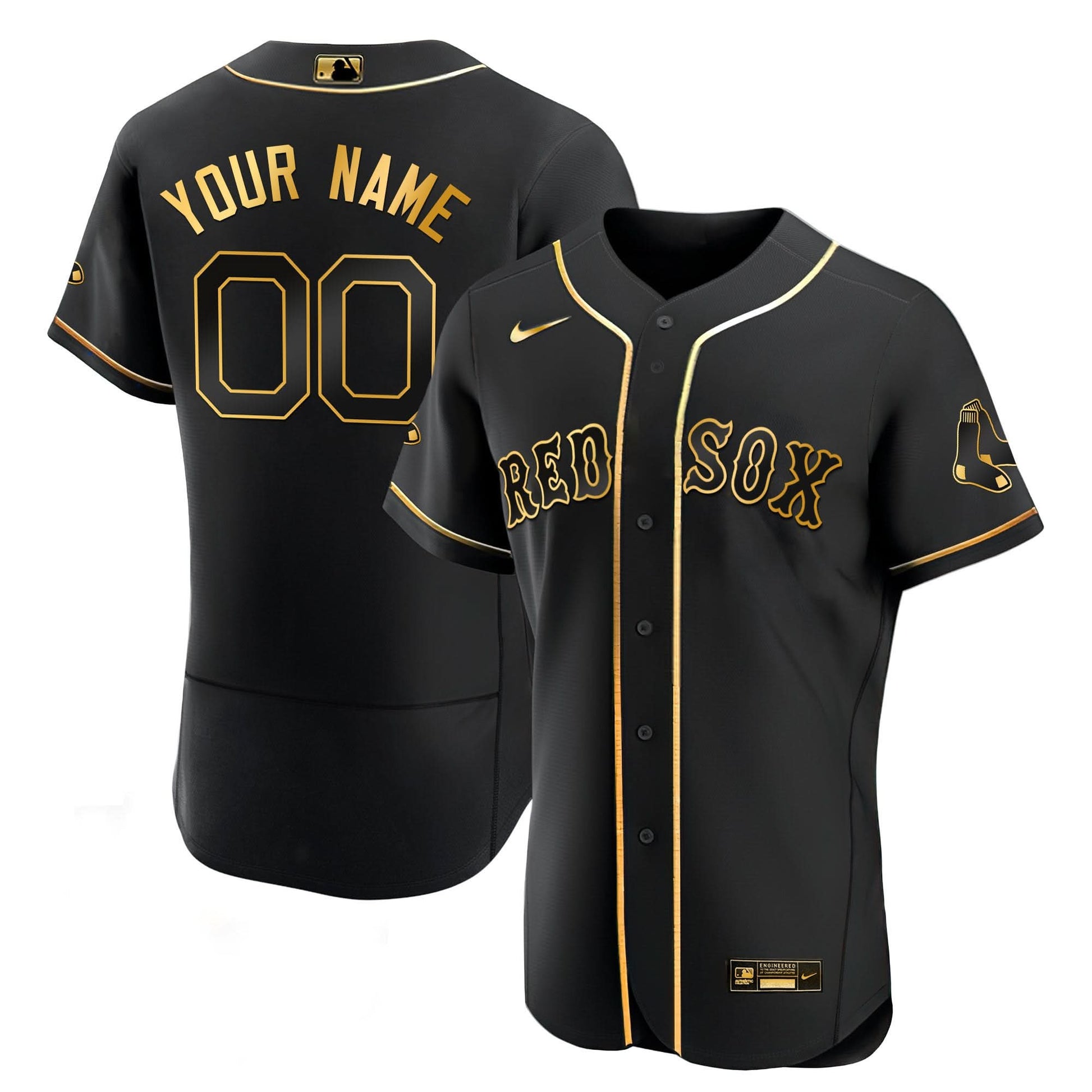 Boston Red Sox Black Gold & White Gold Custom Jersey - All Stitched