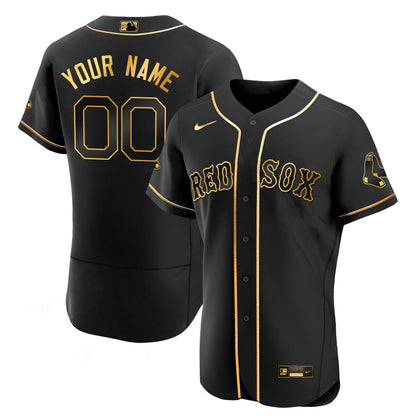Boston Red Sox Black Gold & White Gold Custom Jersey - All Stitched