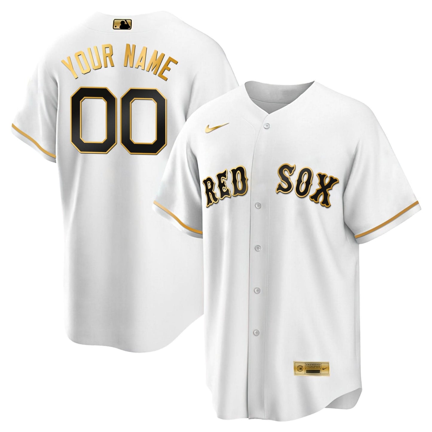 Boston Red Sox Black Gold & White Gold Custom Jersey - All Stitched