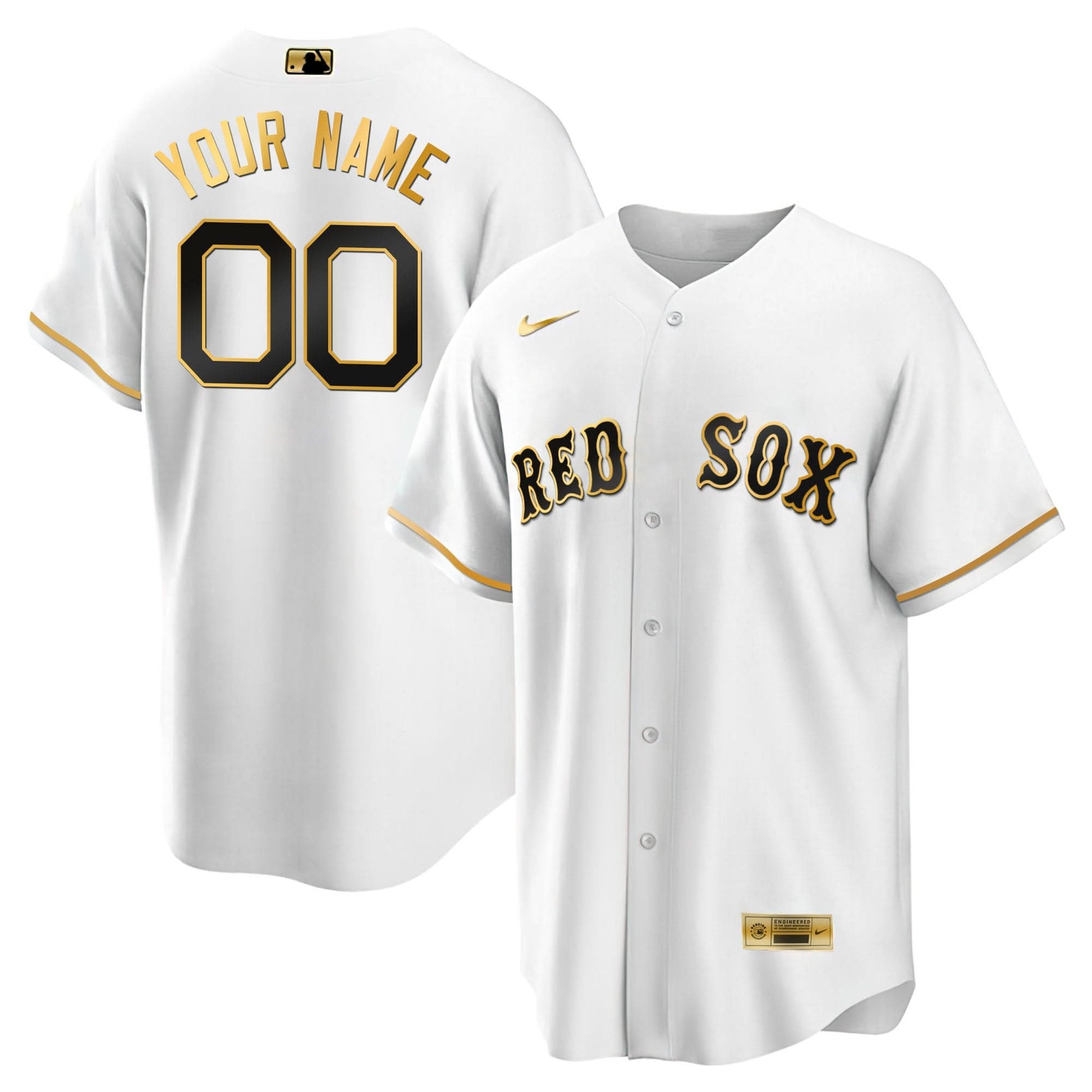 Boston Red Sox Black Gold & White Gold Custom Jersey - All Stitched