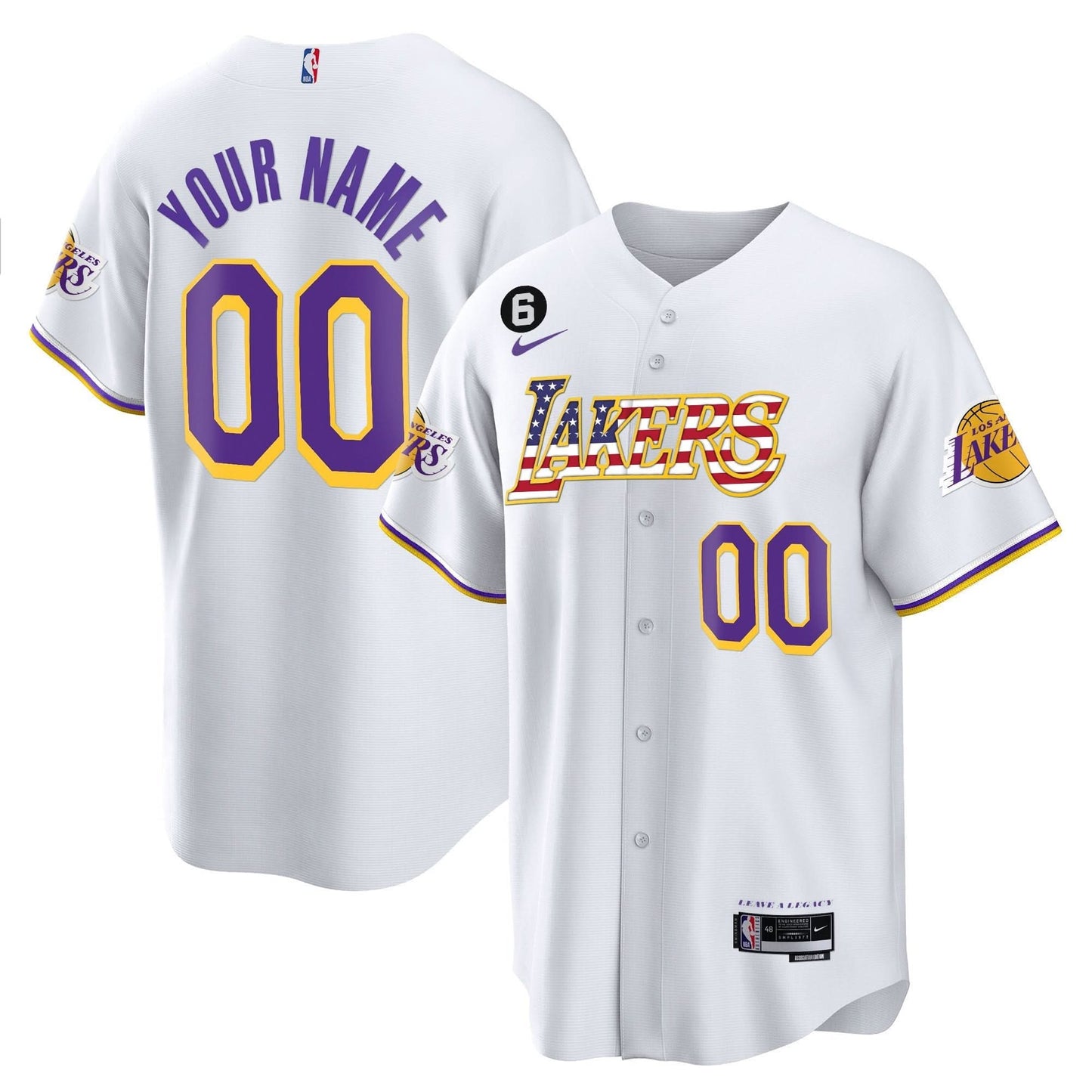Los Angeles Lakers Flag Baseball Custom Jersey - All Stitched
