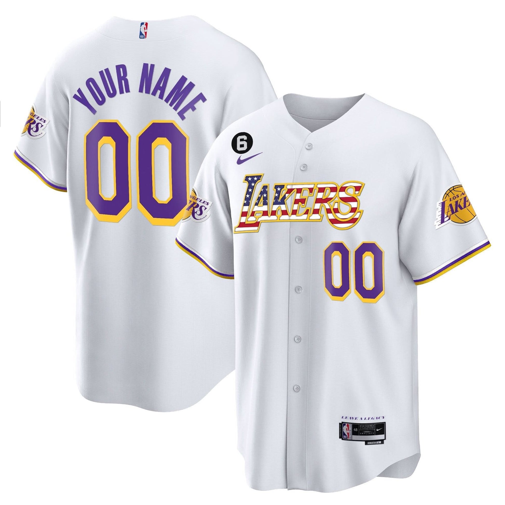 Los Angeles Lakers Flag Baseball Custom Jersey - All Stitched
