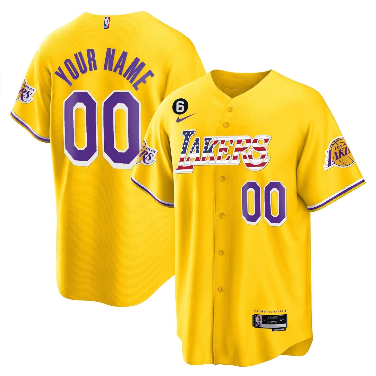 Los Angeles Lakers Flag Baseball Custom Jersey - All Stitched