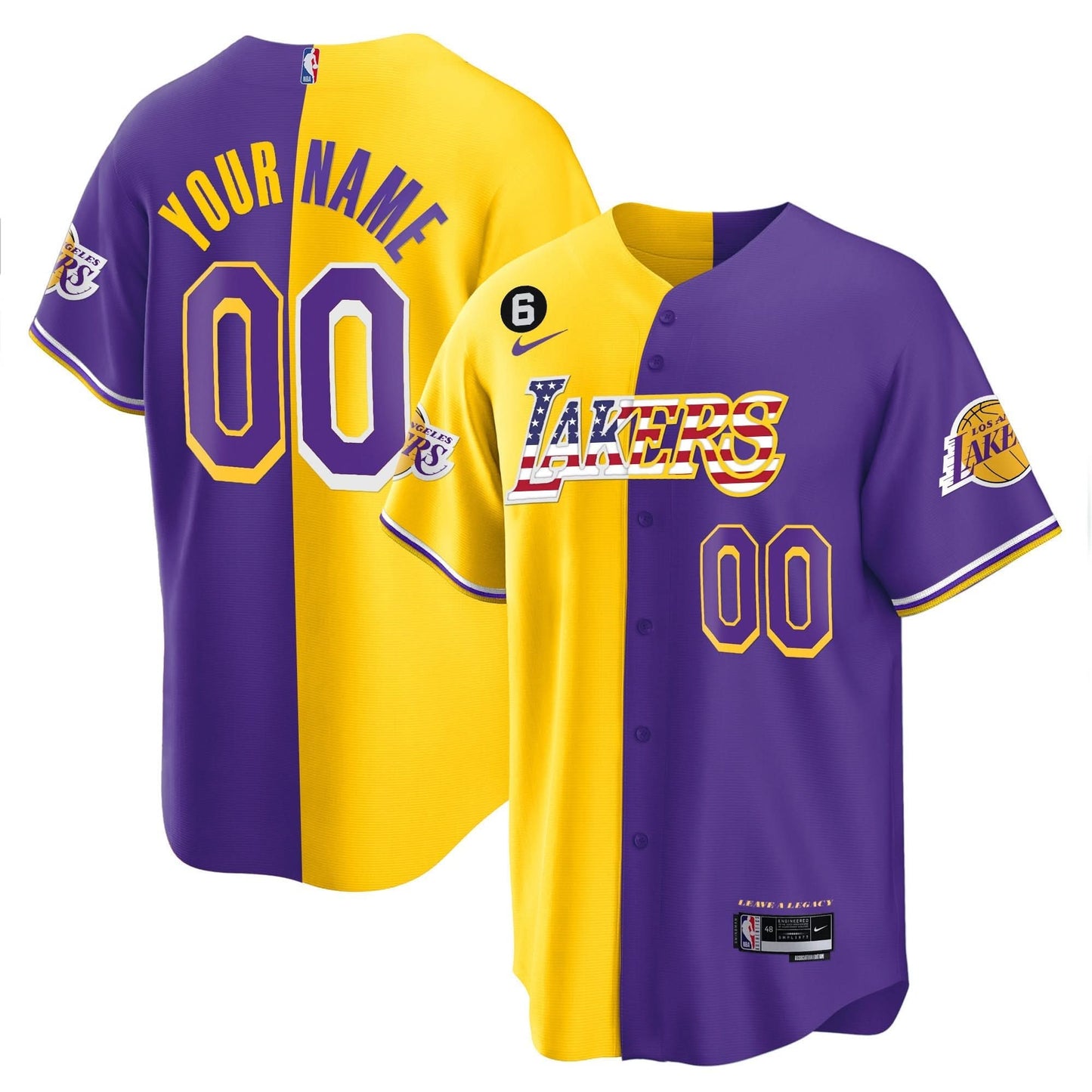 Los Angeles Lakers Flag Baseball Custom Jersey - All Stitched