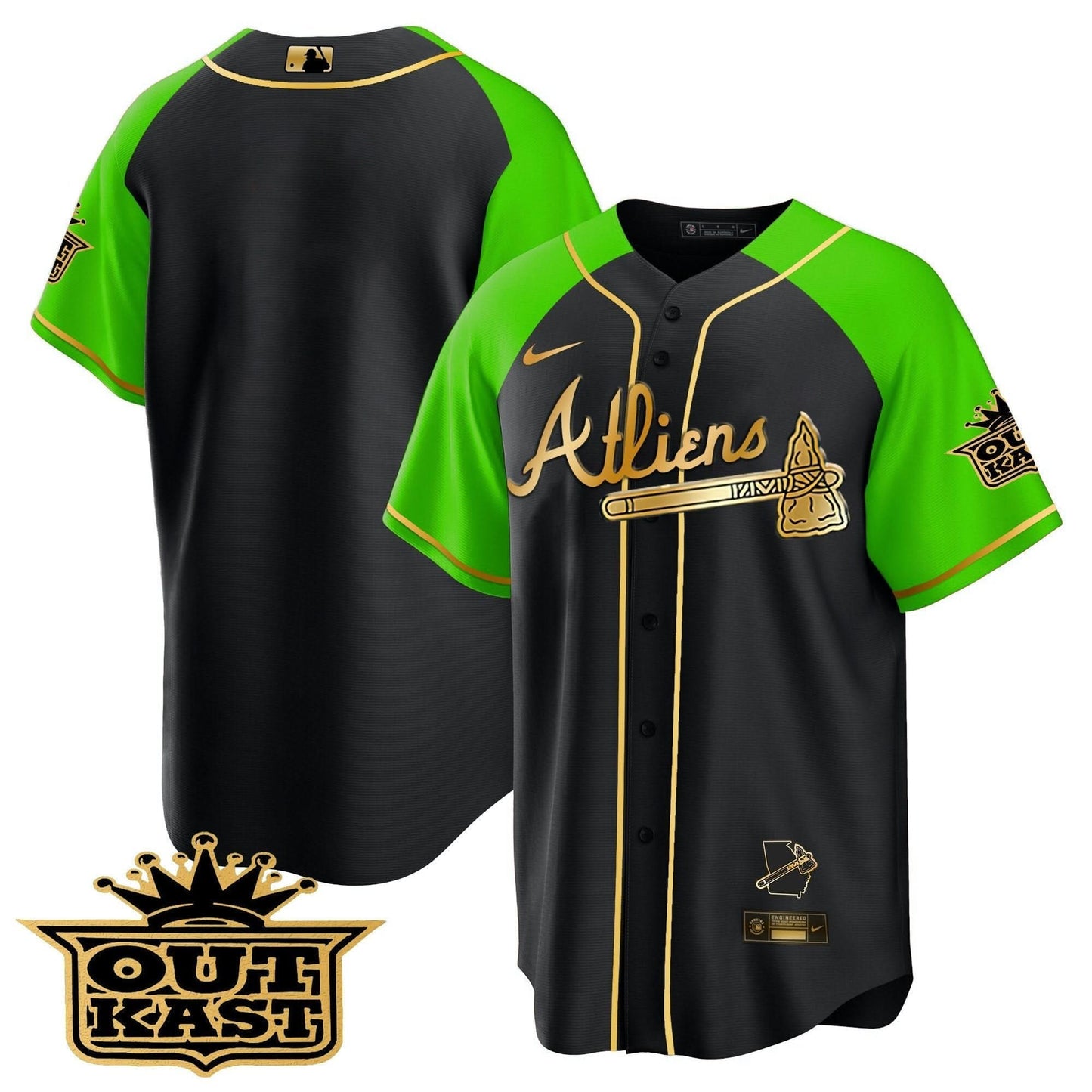 Atlanta Braves Atliens Gold Alternate Cool Base Jersey - All Stitched