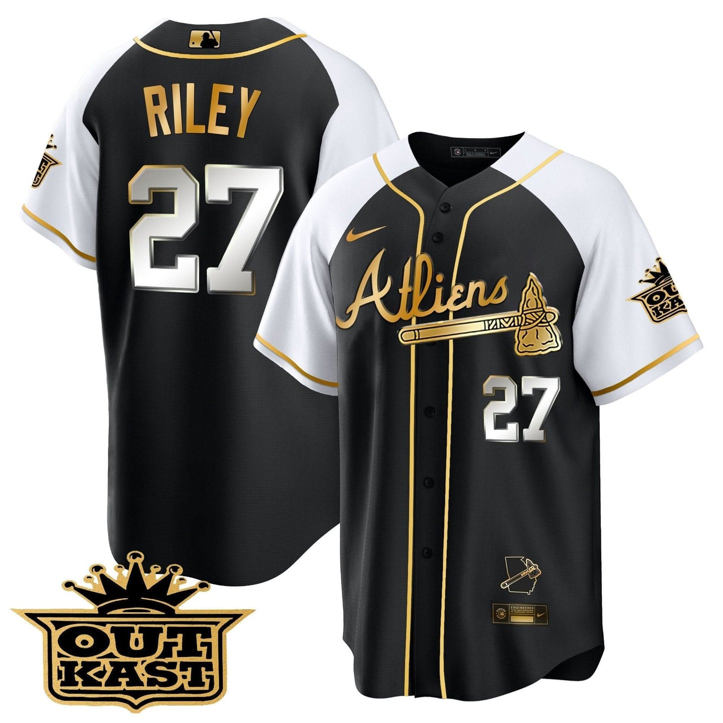 Atlanta Braves Atliens Gold Alternate Cool Base Jersey - All Stitched