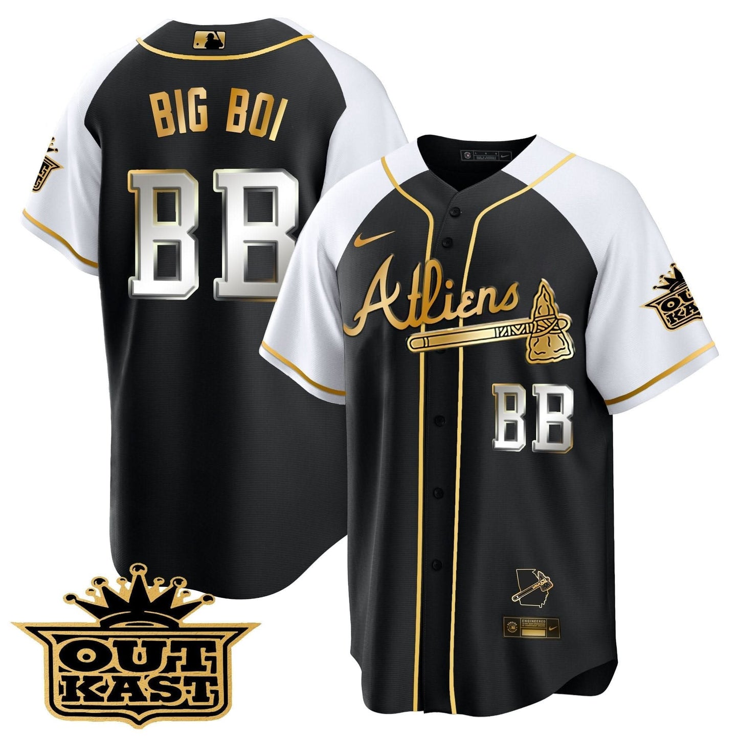 Atlanta Braves Atliens Gold Alternate Cool Base Jersey - All Stitched