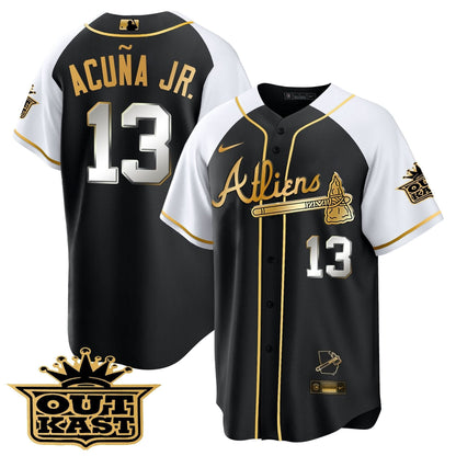 Atlanta Braves Atliens Gold Alternate Cool Base Jersey - All Stitched