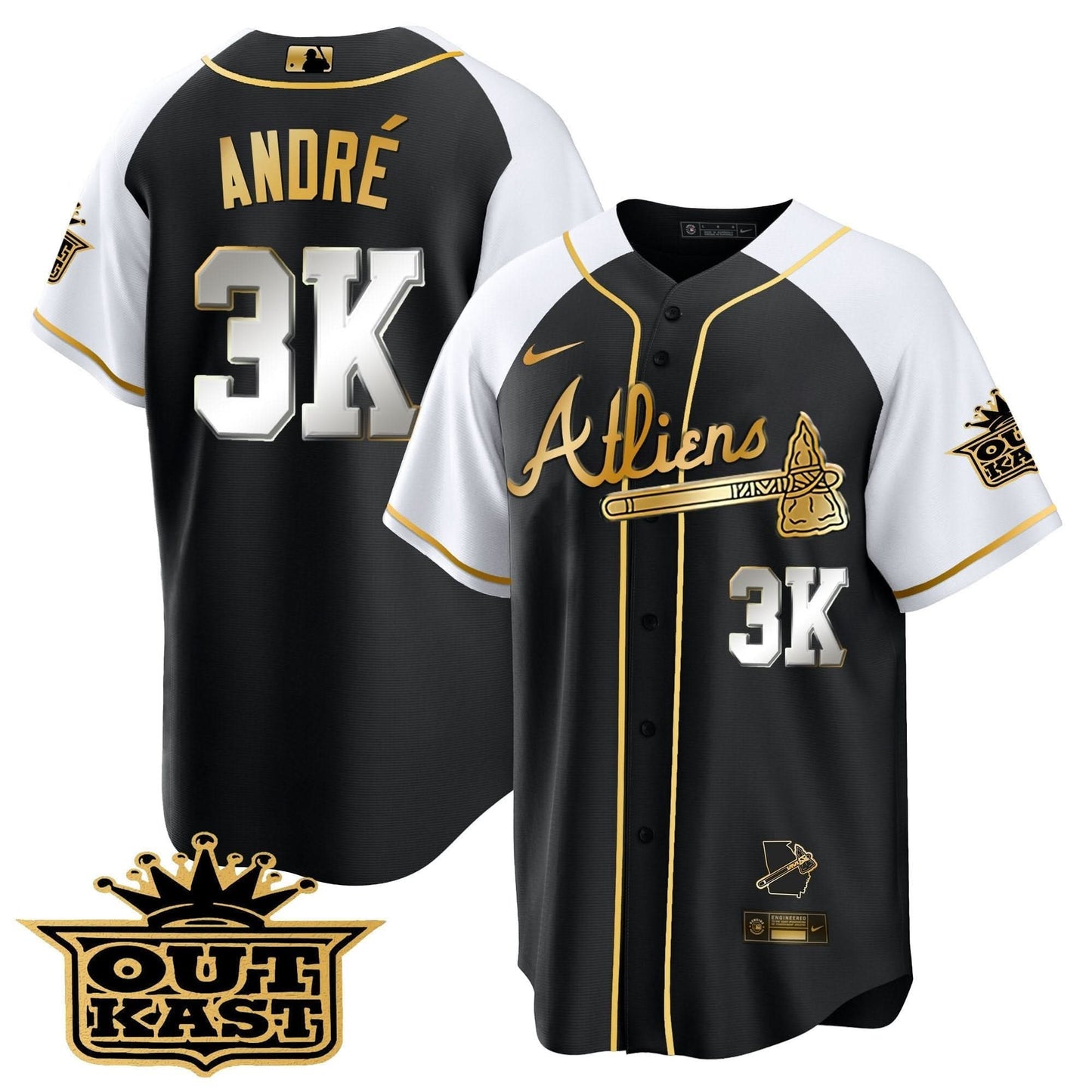 Atlanta Braves Atliens Gold Alternate Cool Base Jersey - All Stitched
