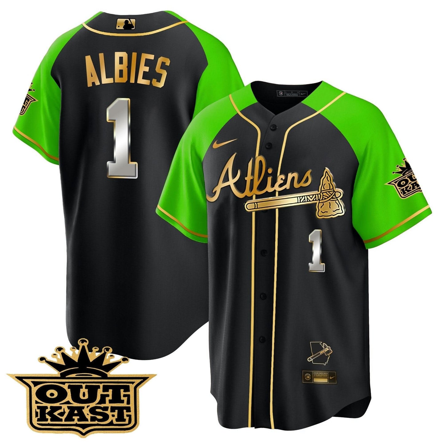 Atlanta Braves Atliens Gold Alternate Cool Base Jersey - All Stitched