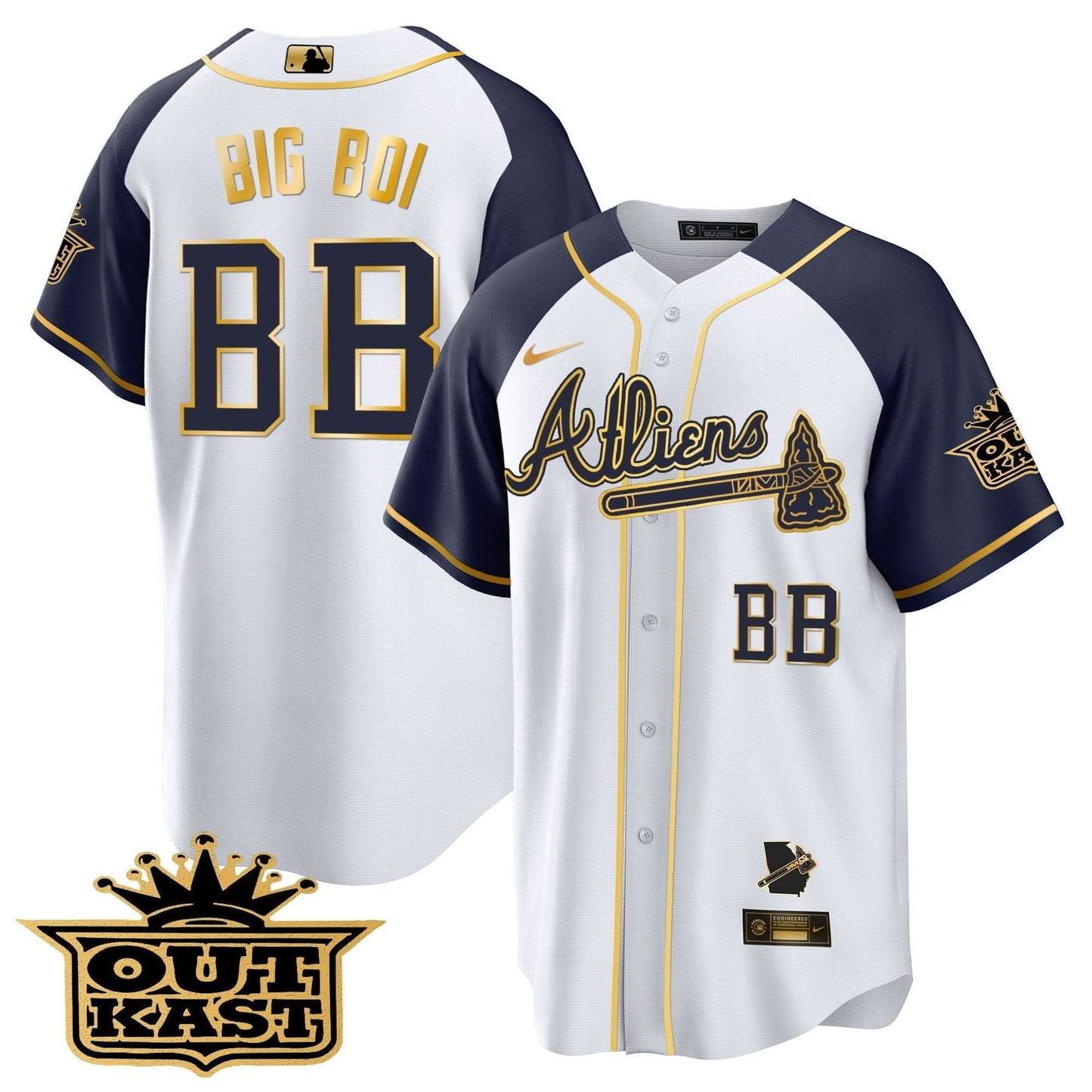 Atlanta Braves Atliens Gold Alternate Cool Base Jersey - All Stitched