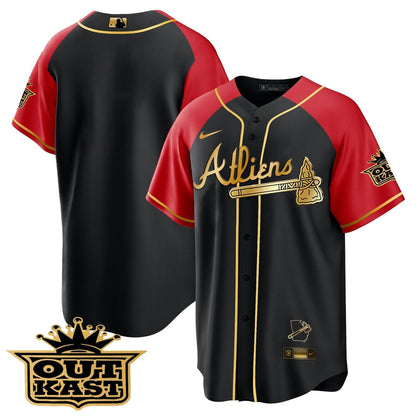 Atlanta Braves Atliens Gold Alternate Cool Base Jersey - All Stitched