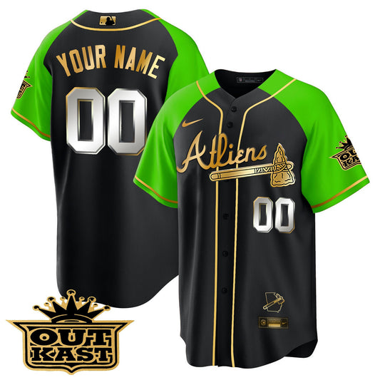 Atlanta Braves Atliens Gold Alternate Cool Base Custom Jersey - All Stitched