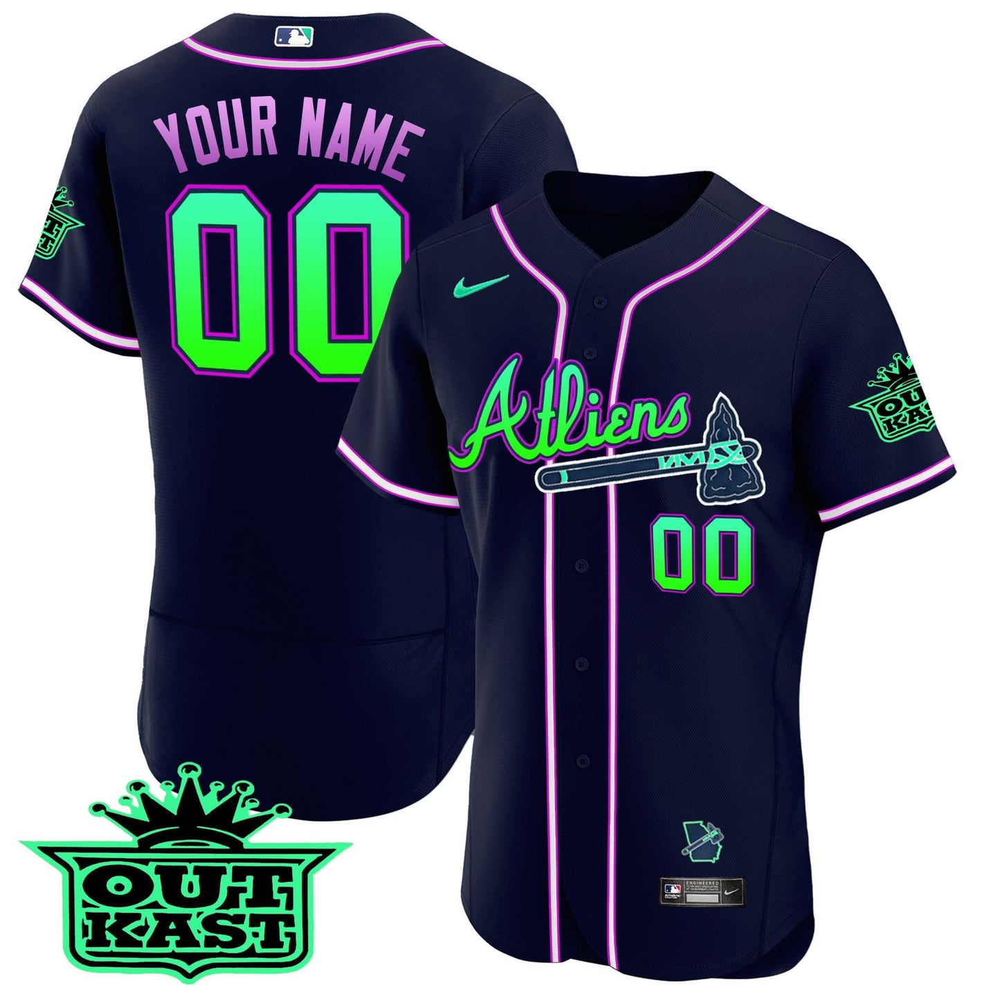 Atlanta Braves Atliens Flex Base Custom Jersey - Galaxy Version - Stitched