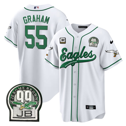 Eagles Jerome Brown Retired Patch Kelly Green Baseball Jersey - All Stitched