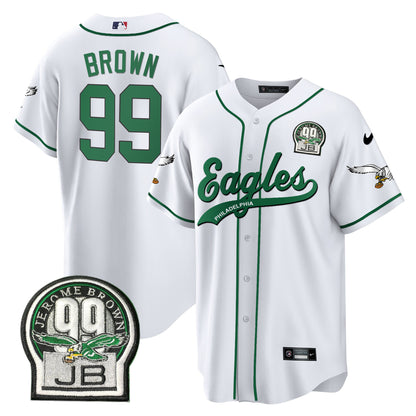 Eagles Jerome Brown Retired Patch Kelly Green Baseball Jersey - All Stitched