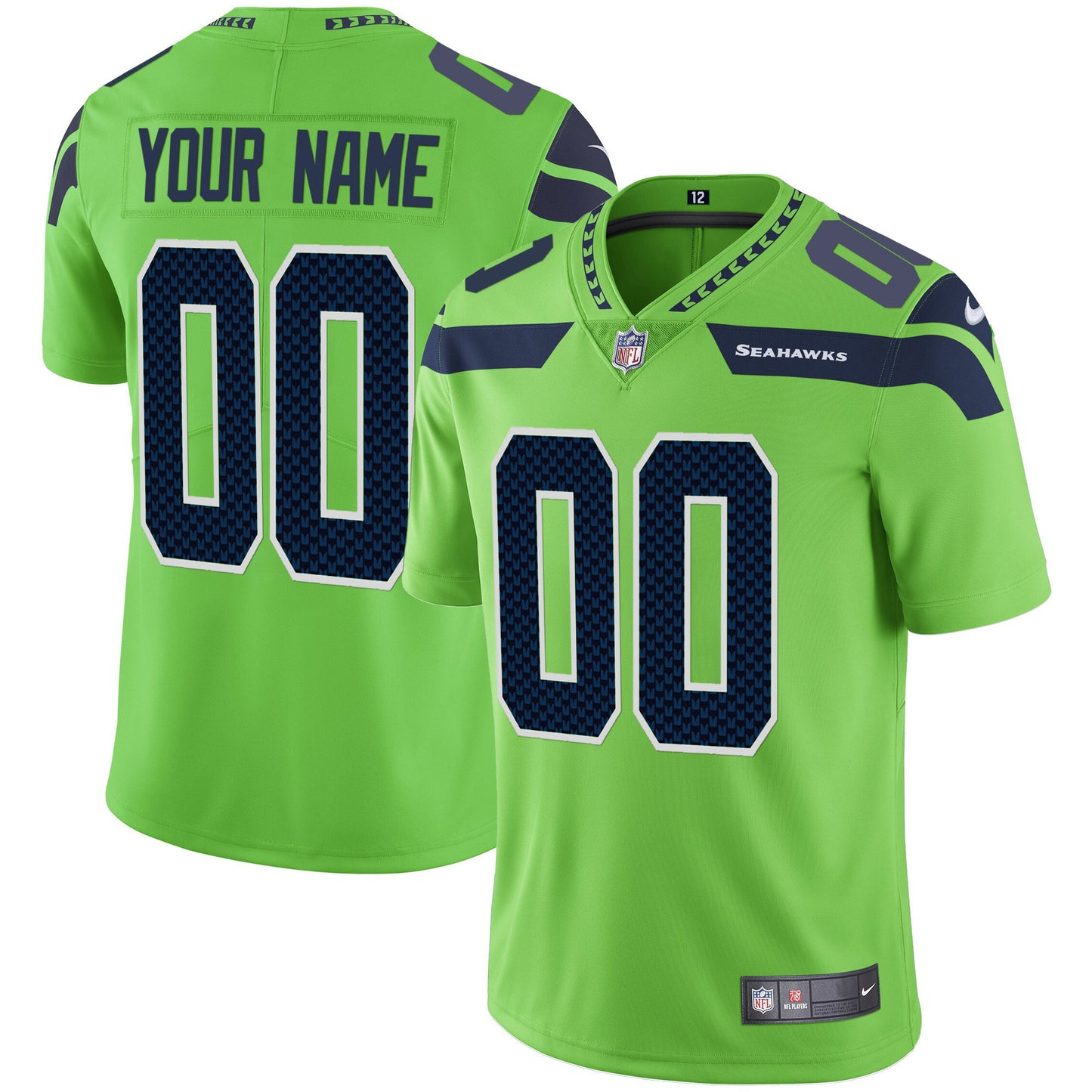 Seahawks Vapor Custom Jersey - All Stitched