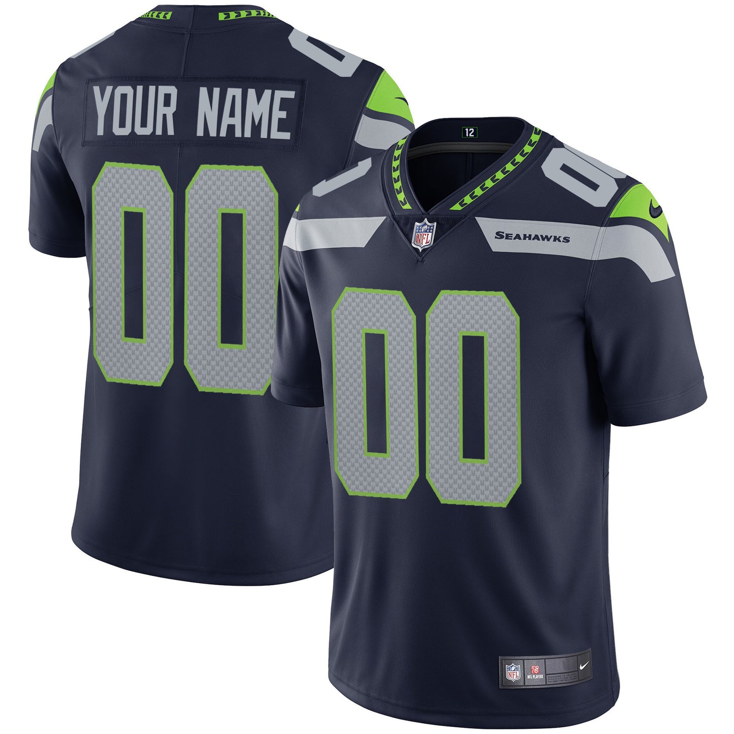 Seahawks Vapor Custom Jersey - All Stitched