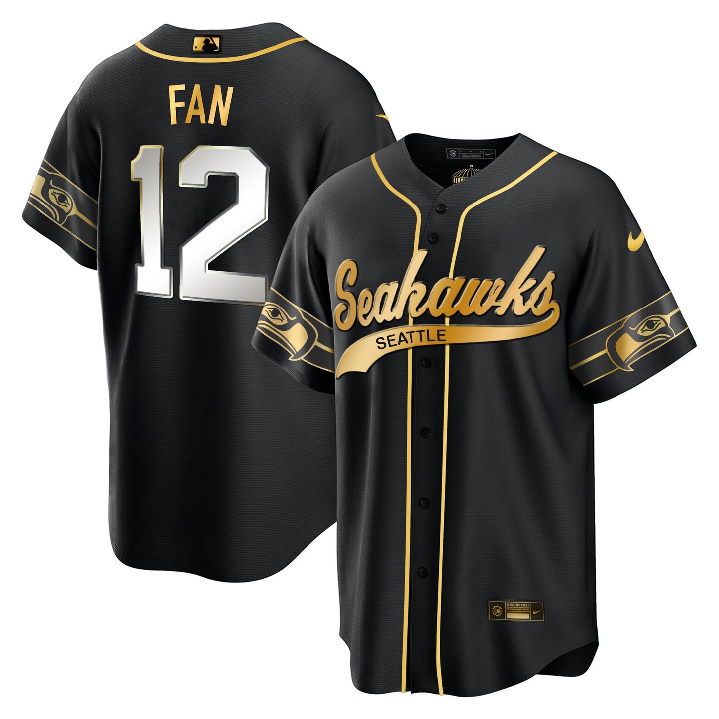 Seahawks Throwback & Gold Cool Base Jersey - All Stitched