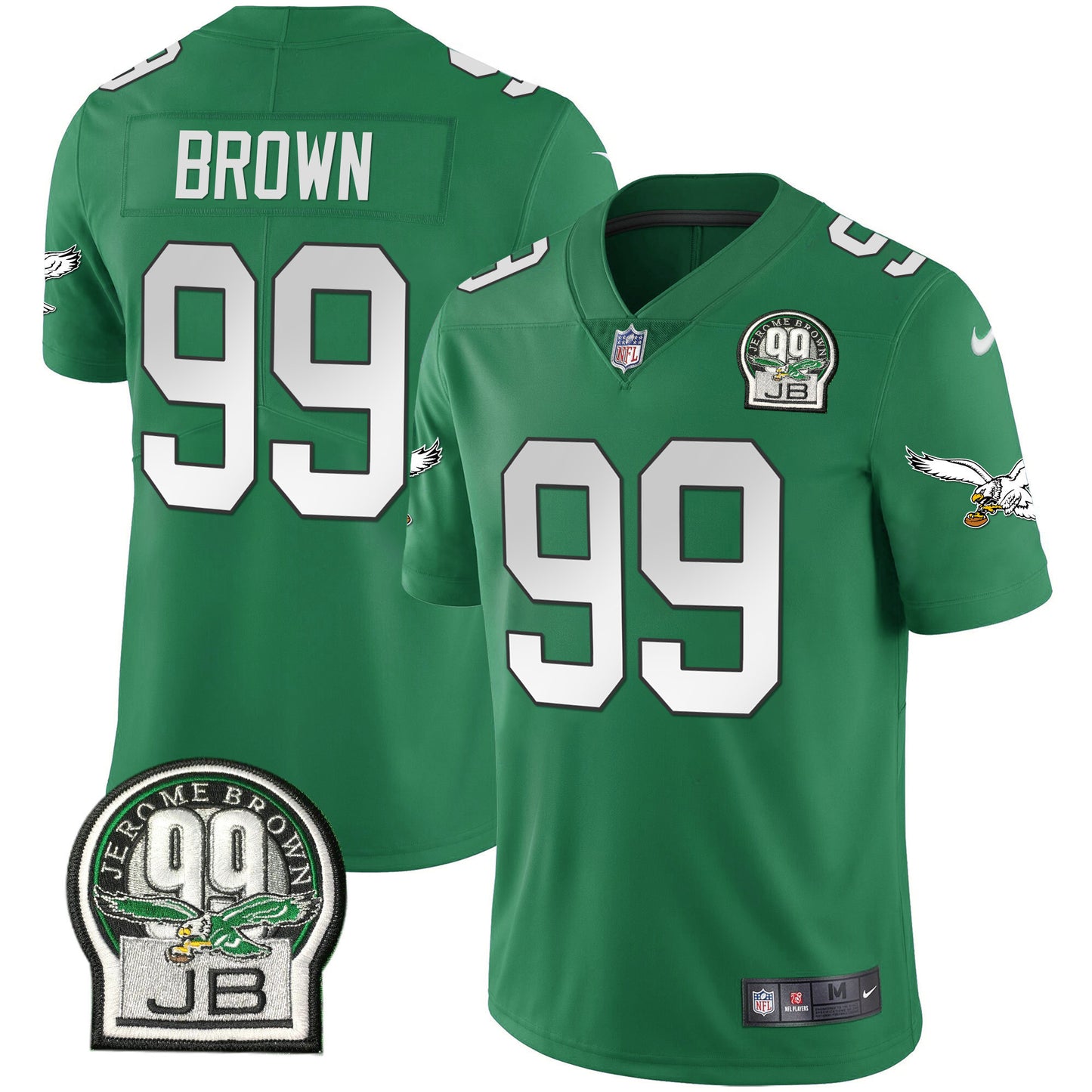 Eagles Jerome Brown Retired Patch Gold & Kelly Jersey - All Stitched