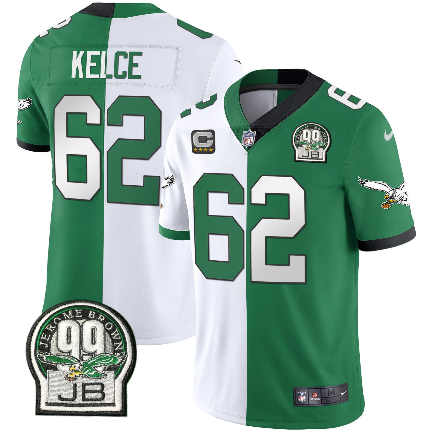 Eagles Jerome Brown Retired Patch Gold & Kelly Jersey - All Stitched