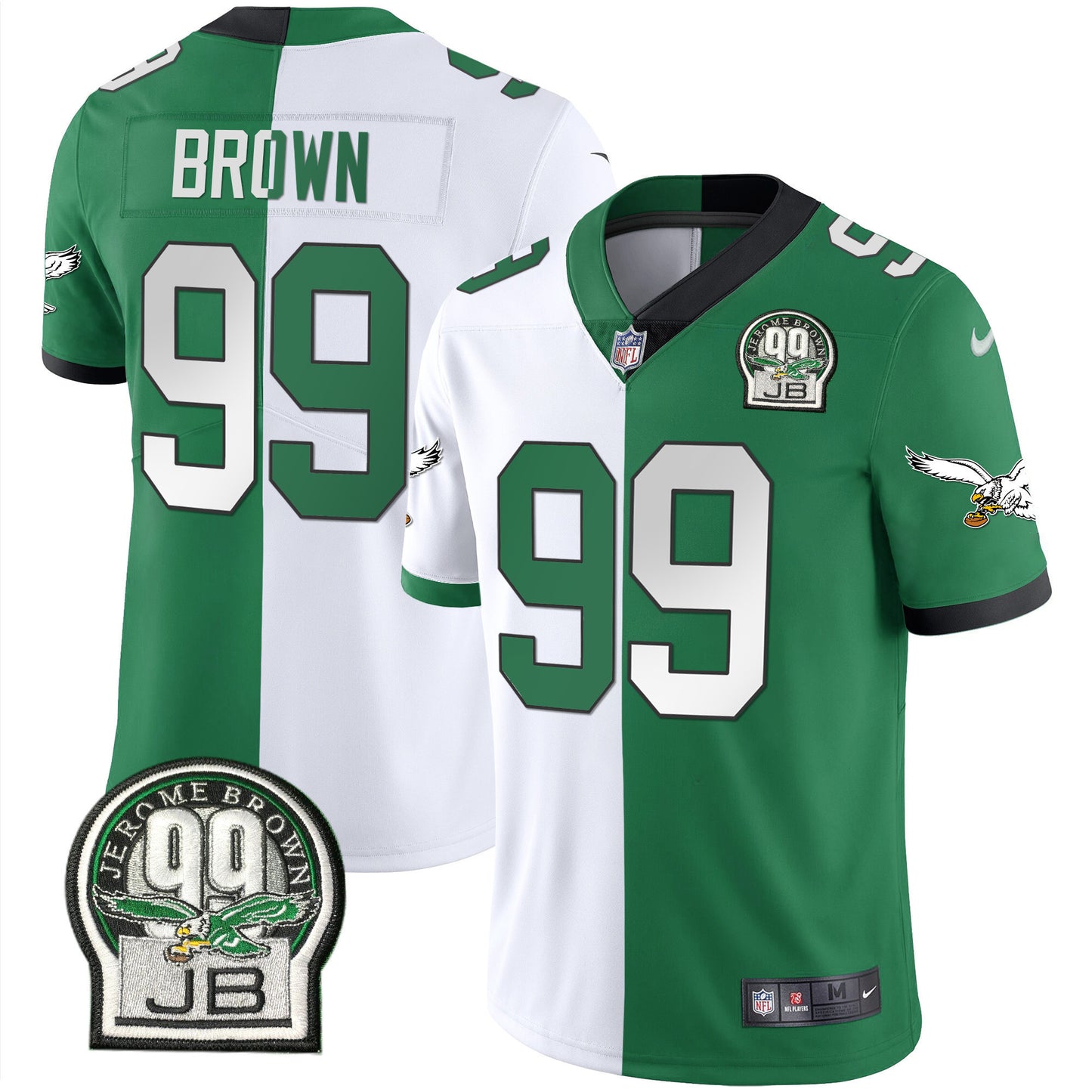 Eagles Jerome Brown Retired Patch Gold & Kelly Jersey - All Stitched