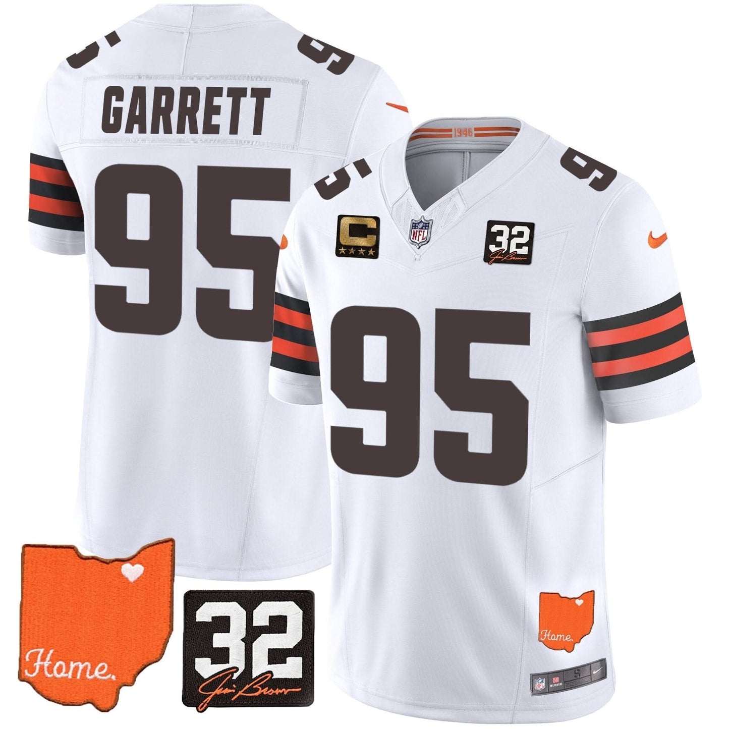 Men's Browns #32 Jim Brown Memorial & Home Patch Vapor Limited Jersey - All Stitched