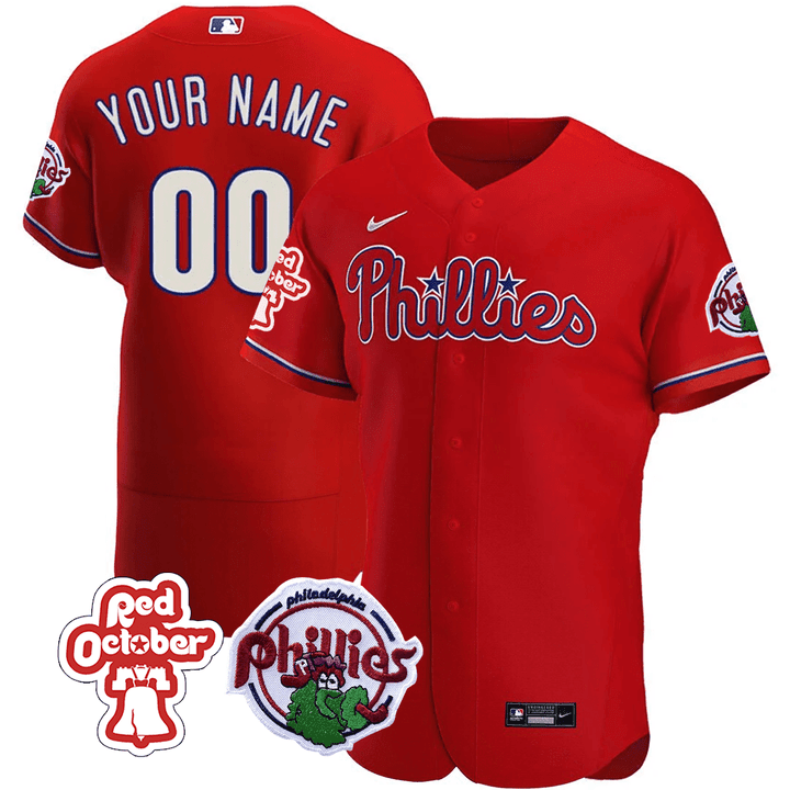 Philadelphia Phillies Red October Patch Custom Jersey - All Stitched