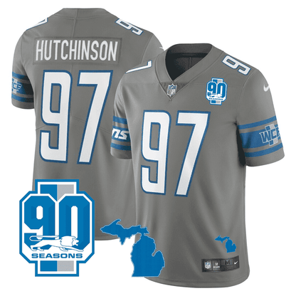 Detroit Lions Michigan State & 90th Year Patch Jersey - All Stitched