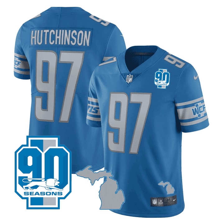 Detroit Lions Michigan State & 90th Year Patch Jersey - All Stitched