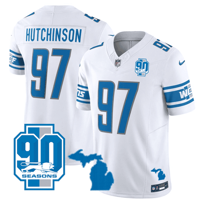 Detroit Lions Michigan State & 90th Year Patch Jersey - All Stitched