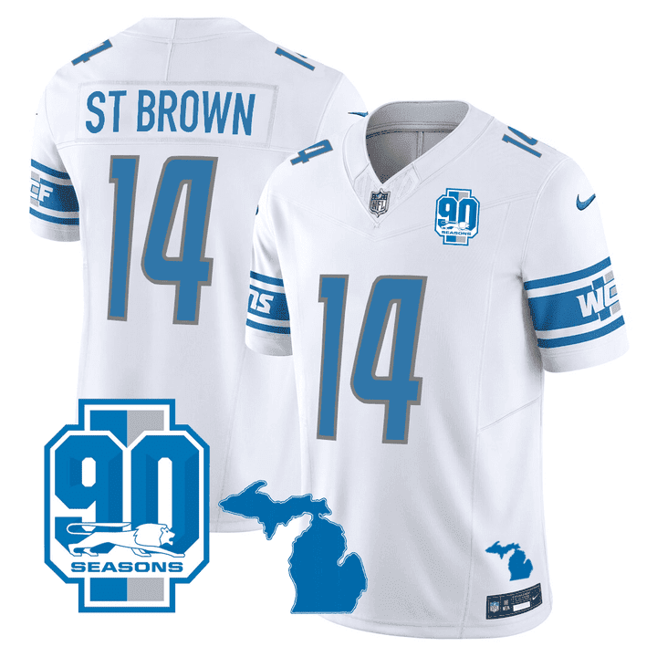 Detroit Lions Michigan State & 90th Year Patch Jersey - All Stitched