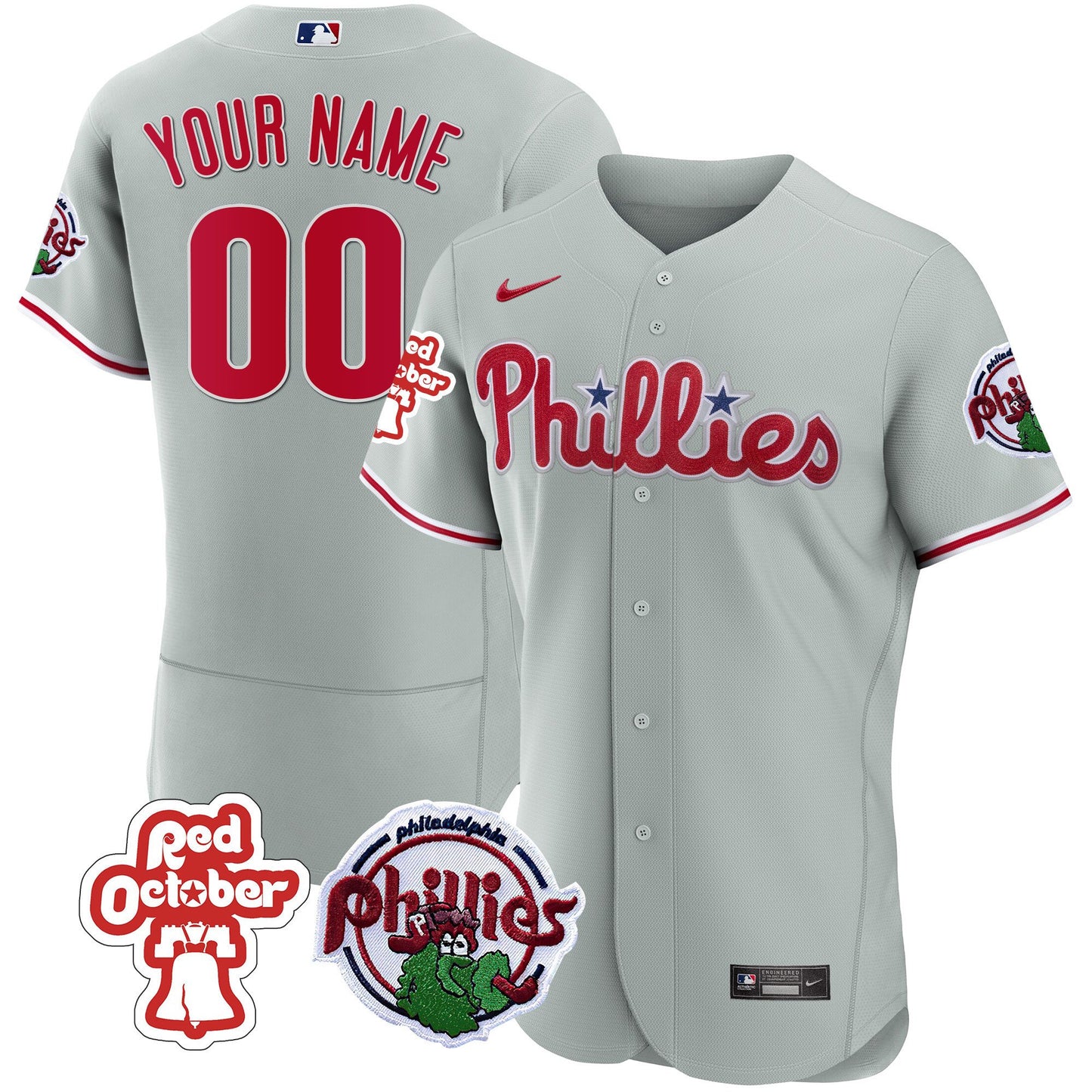 Philadelphia Phillies Red October Patch Custom Jersey - All Stitched