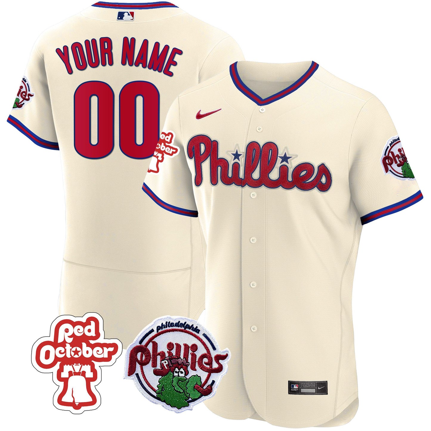 Philadelphia Phillies Red October Patch Custom Jersey - All Stitched