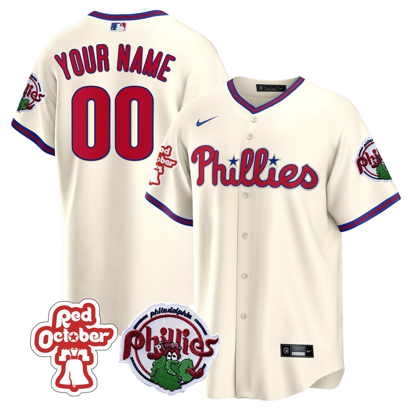 Philadelphia Phillies Red October Patch Custom Jersey - All Stitched