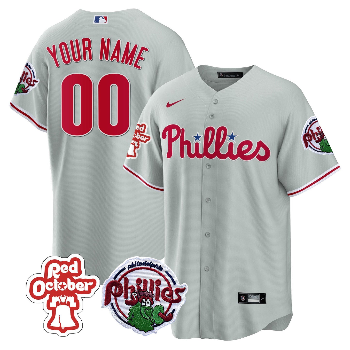 Philadelphia Phillies Red October Patch Custom Jersey - All Stitched