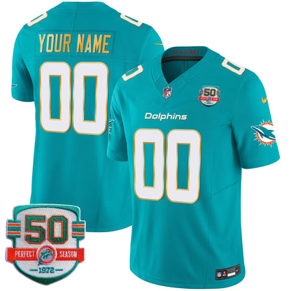 Dolphins Gold Trim Vapor Limited Custom Jersey - All Stitched